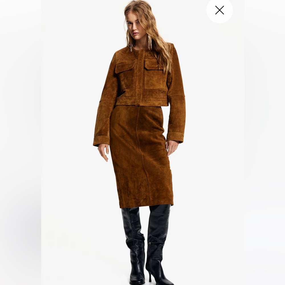 NWT! H&M Brown Suede Leather Jacket - Picture 4 of 16